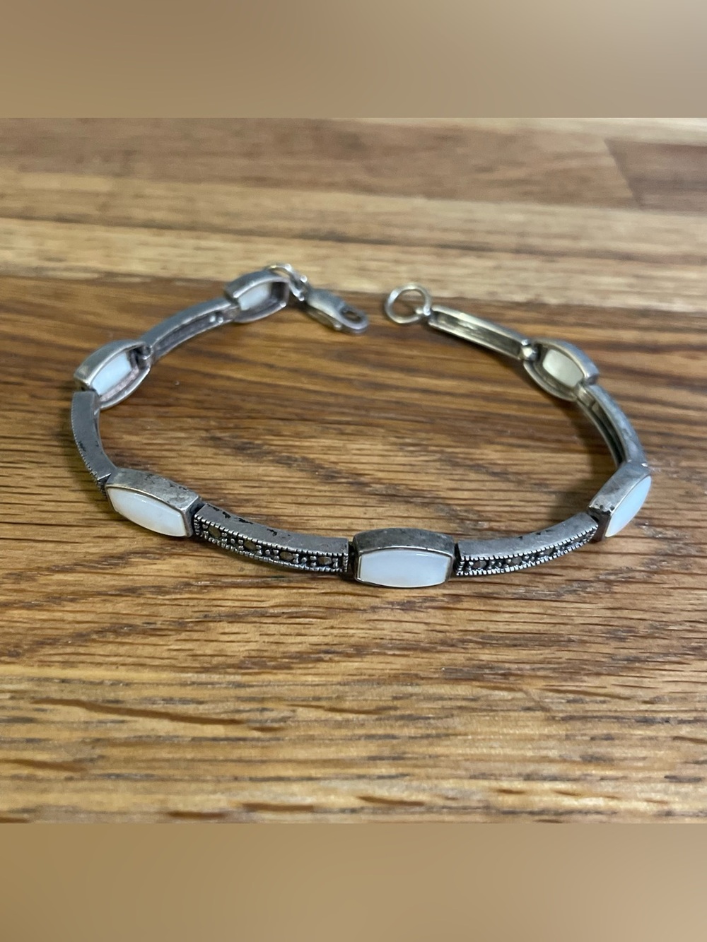 Vintage 925 Sterling Silver Marcasite and Moonstone Estate Bracelet